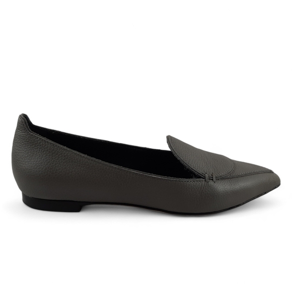 M. GEMI Italy Pointed Pebble Leather Gray Flats Slip On Loafers Flats 37 7 - Picture 5 of 14